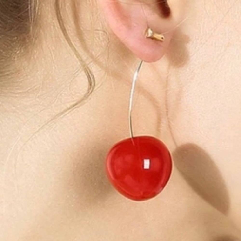 Cherry Earrings Drop Dangle Red \ NEW - Picture 4 of 8